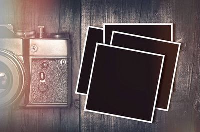 復古照相機、 老照片、 信件和筆配書